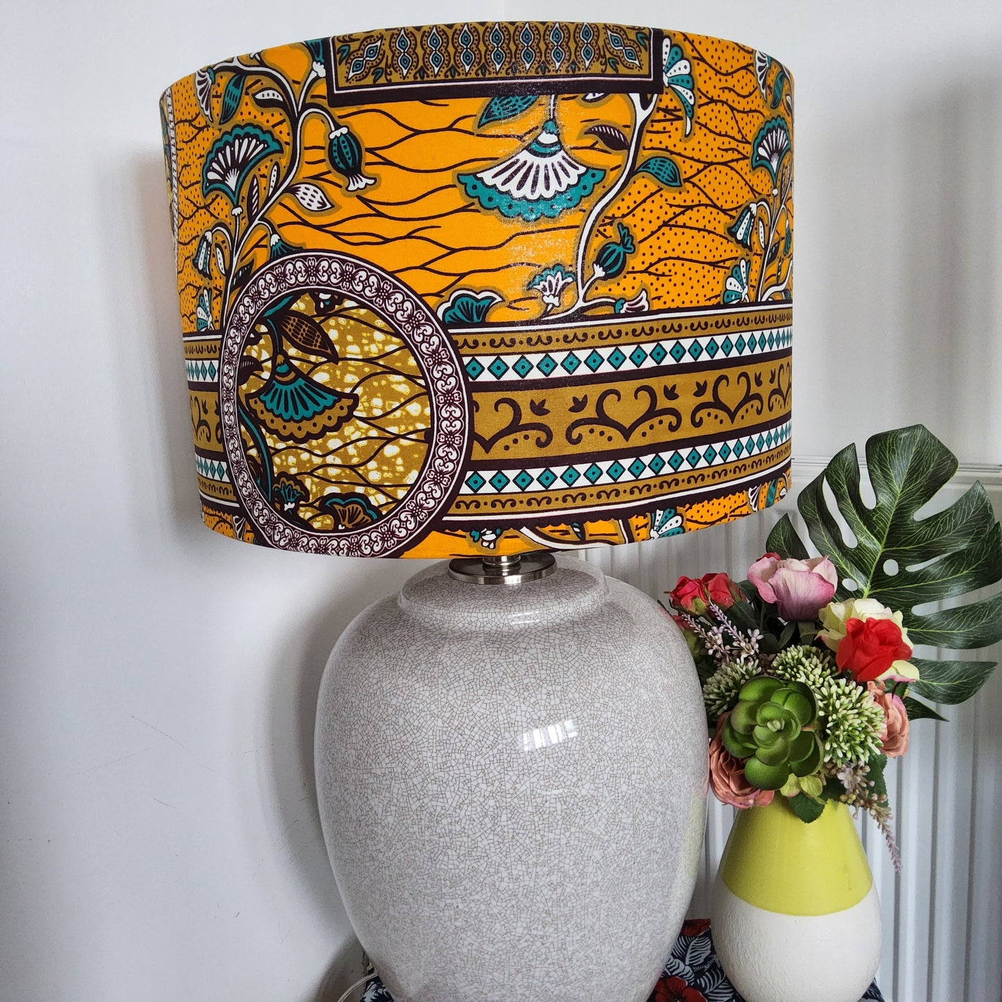 AFRICAN INSPIRED FABRIC + VELVET MIX ROUND CUSHION