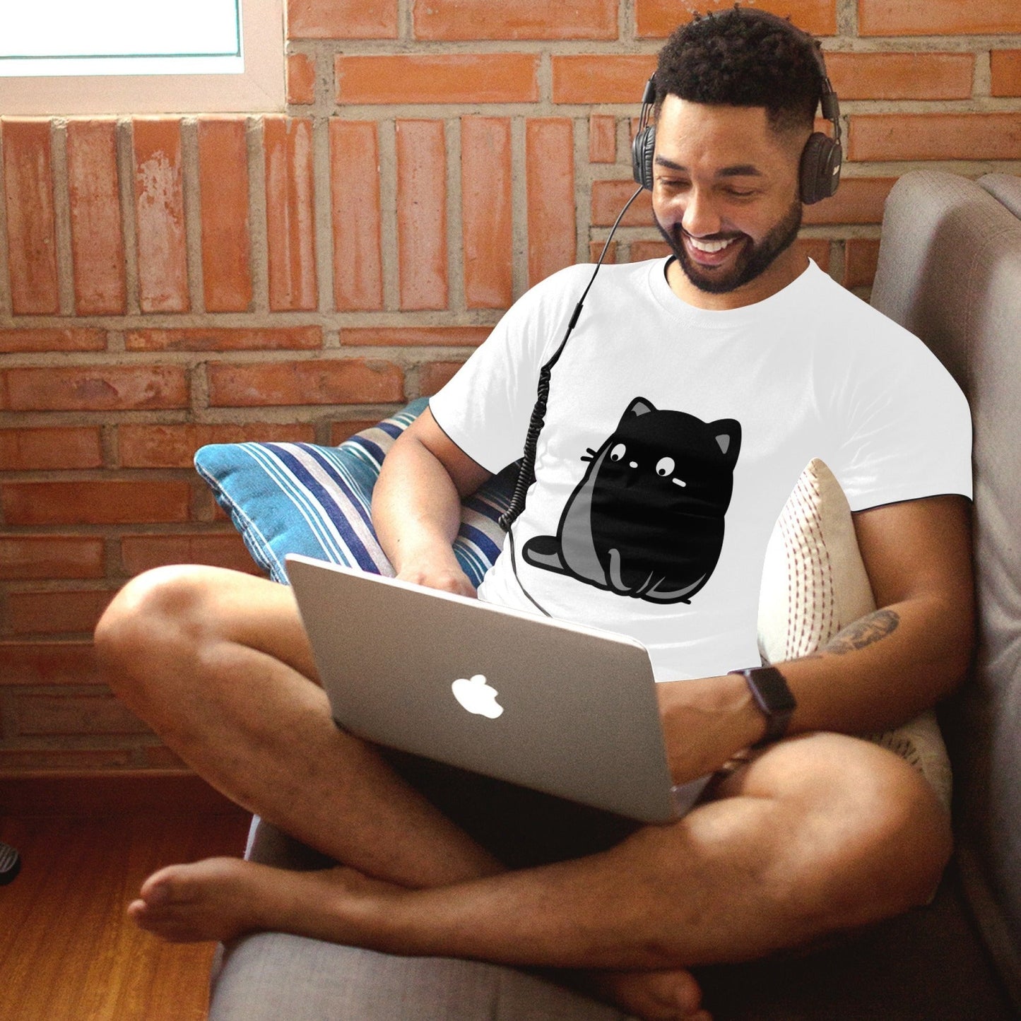Fat Cat Men Pure Cotton T-Shirt - Slightly Elastic Casual Round-Neck