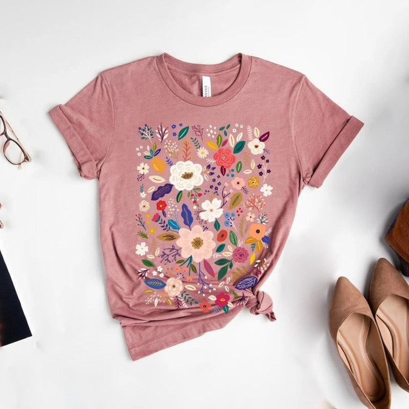 Women Summer Round Neck Floral Print T-Shirt