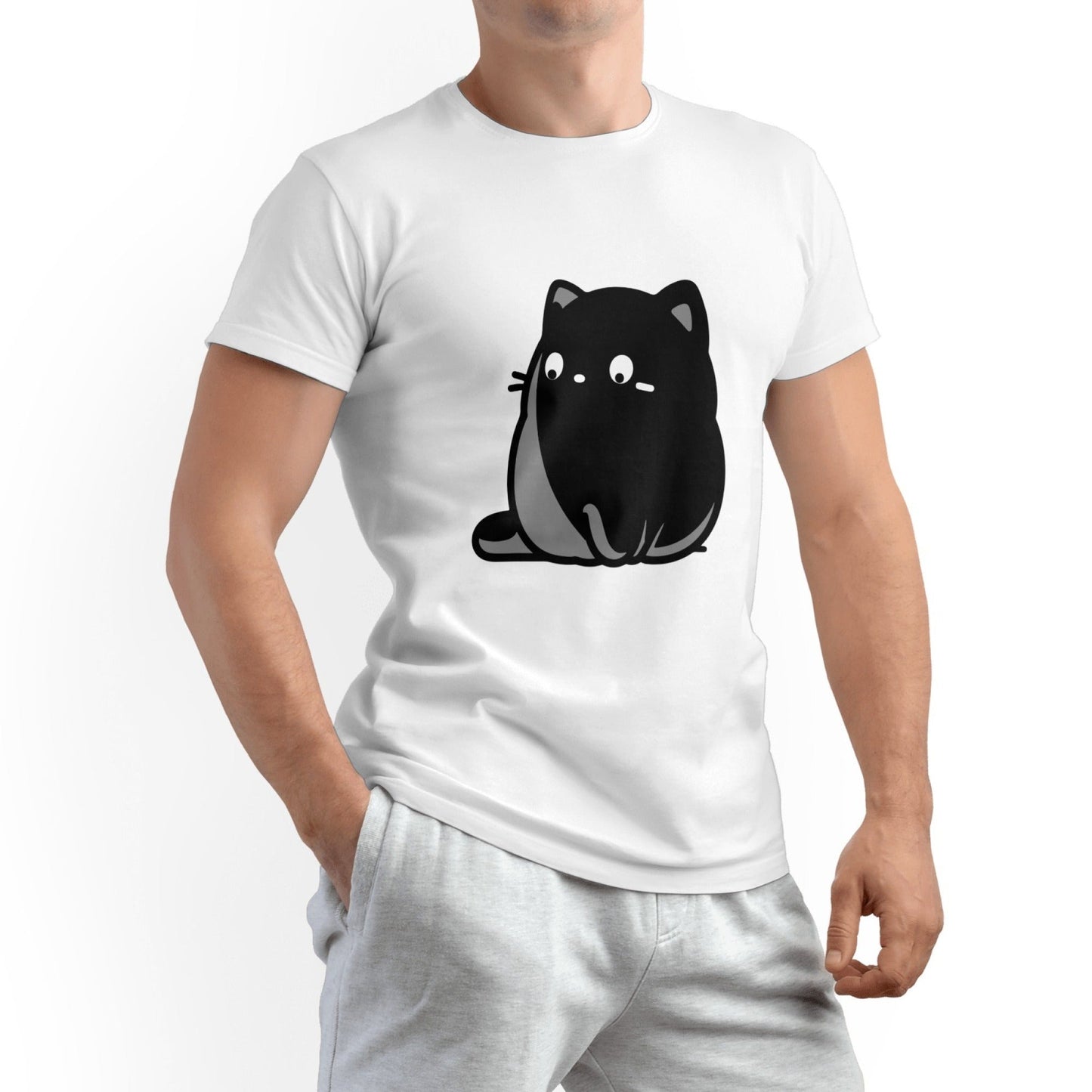 Fat Cat Men Pure Cotton T-Shirt - Slightly Elastic Casual Round-Neck
