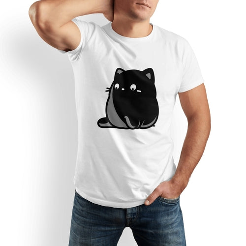 Fat Cat Men Pure Cotton T-Shirt - Slightly Elastic Casual Round-Neck