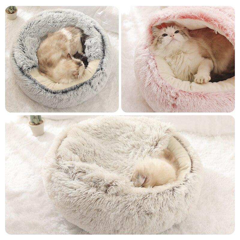 Hot Plush Round Cat Bed Cat Warm House Soft Long Plush Pet Dog Bed For