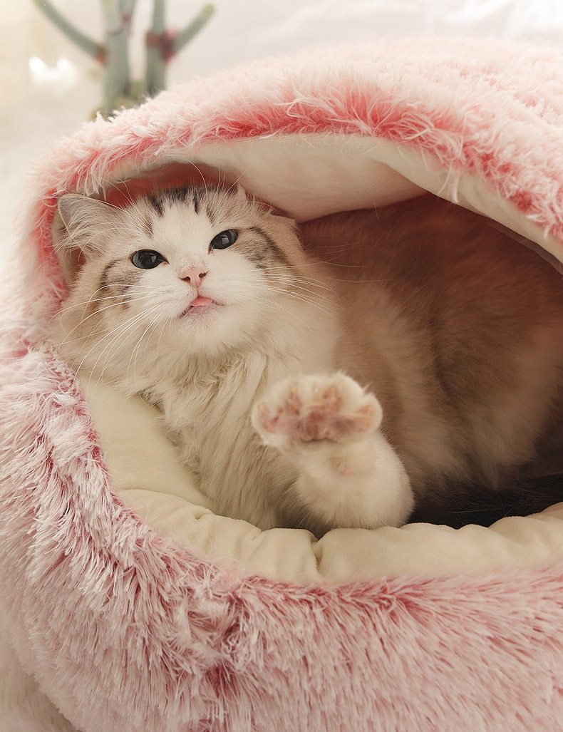Hot Plush Round Cat Bed Cat Warm House Soft Long Plush Pet Dog Bed For