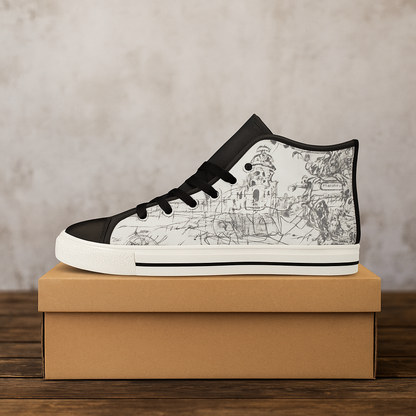 MAP AND SOME ILLUSTRATIONS High Top Action Leather Men's Shoes