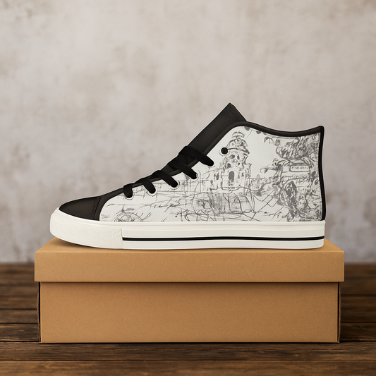MAP AND SOME ILLUSTRATIONS High Top Action Leather Men's Shoes