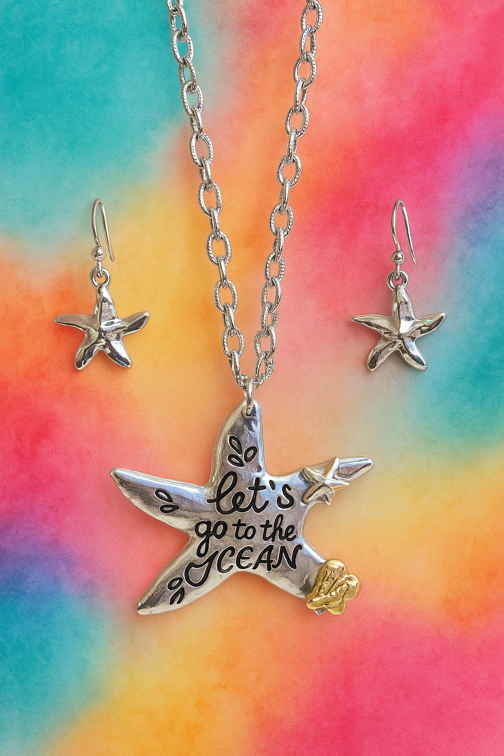 SEALIFE THEME STARFISH PENDANT NECKLACE SET - LET'S GO TO THE OCEAN
