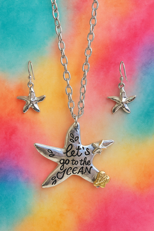 SEALIFE THEME STARFISH PENDANT NECKLACE SET - LET'S GO TO THE OCEAN