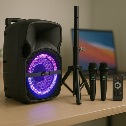 5Core 10 inch PA Portable Bluetooth Party Speaker Karaoke Boombox + 2