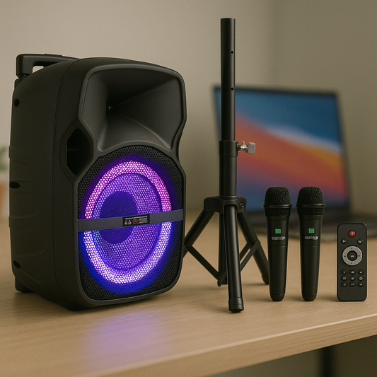 5Core 10 inch PA Portable Bluetooth Party Speaker Karaoke Boombox + 2
