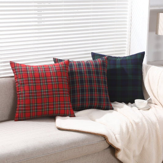 Polyester Cotton Tartan Check Cushion Cover Home Sofa 45x45 CM