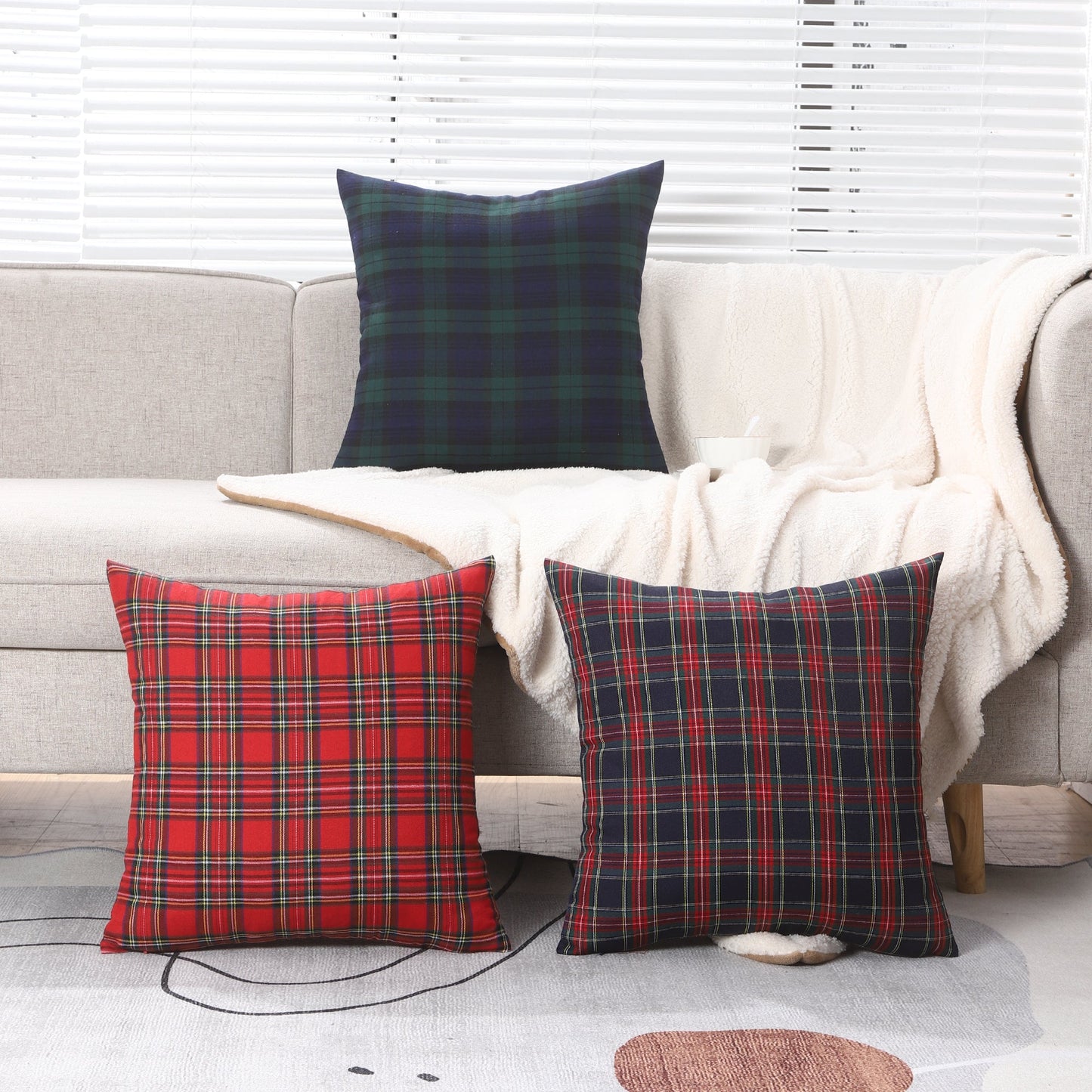 Polyester Cotton Tartan Check Cushion Cover Home Sofa 45x45 CM