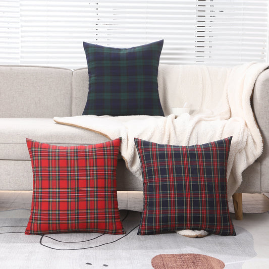 Polyester Cotton Tartan Check Cushion Cover Home Sofa 45x45 CM