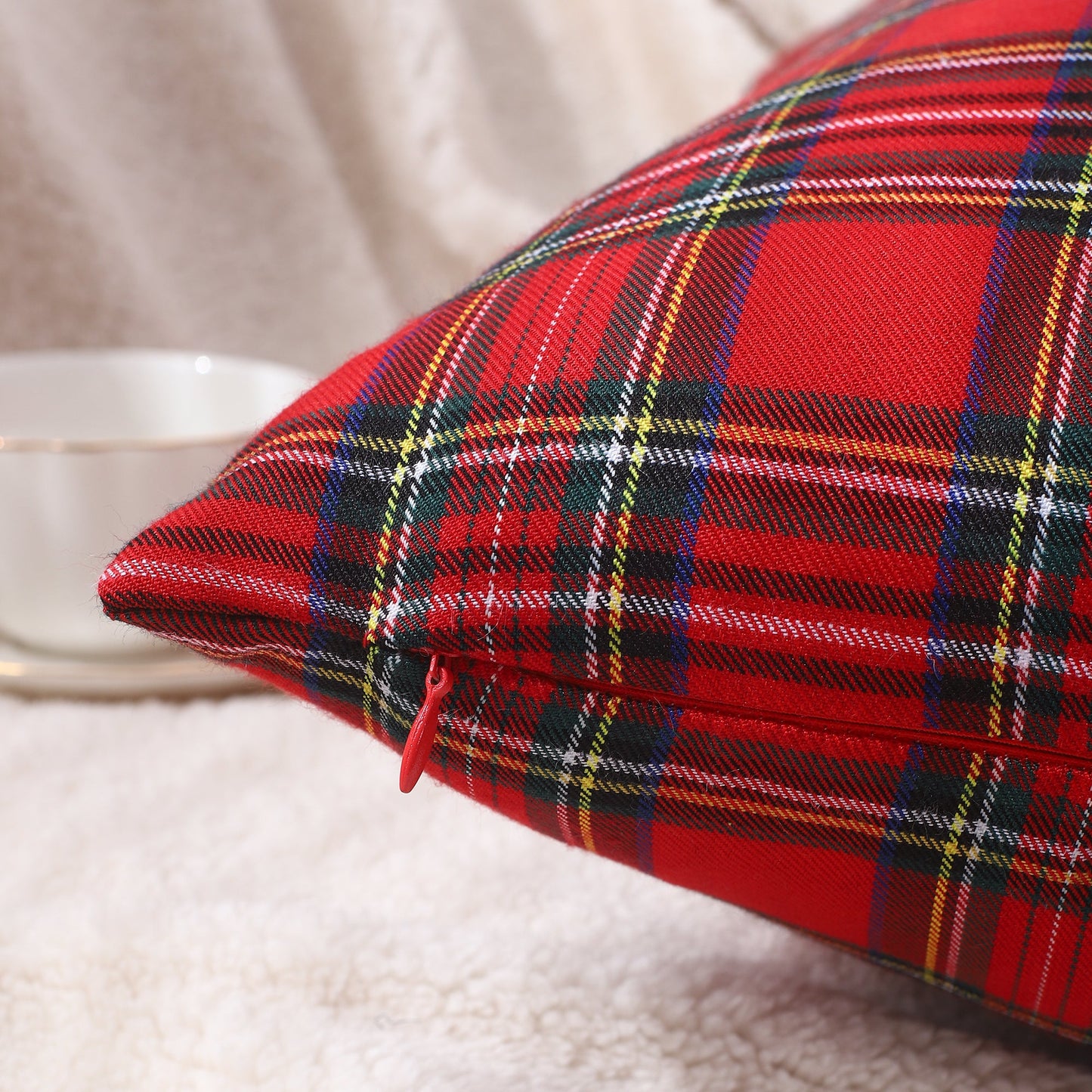 Polyester Cotton Tartan Check Cushion Cover Home Sofa 45x45 CM