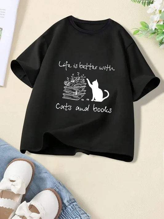 Men T-Shirt With Letter Cat Prints