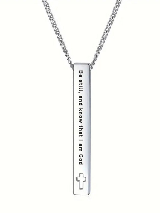 RELIGIOUS INSPIRATION BAR PENDANT NECKLACE - BE STILL AND KNOW THAT I