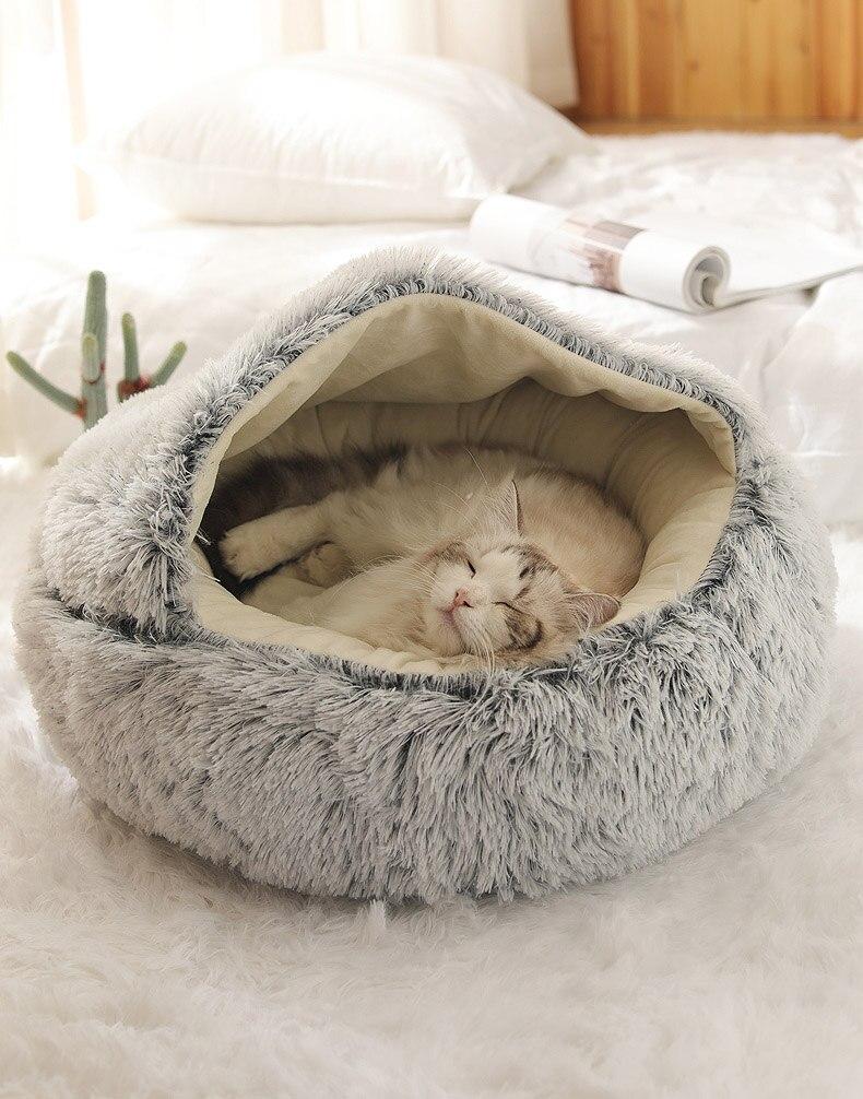 Hot Plush Round Cat Bed Cat Warm House Soft Long Plush Pet Dog Bed For